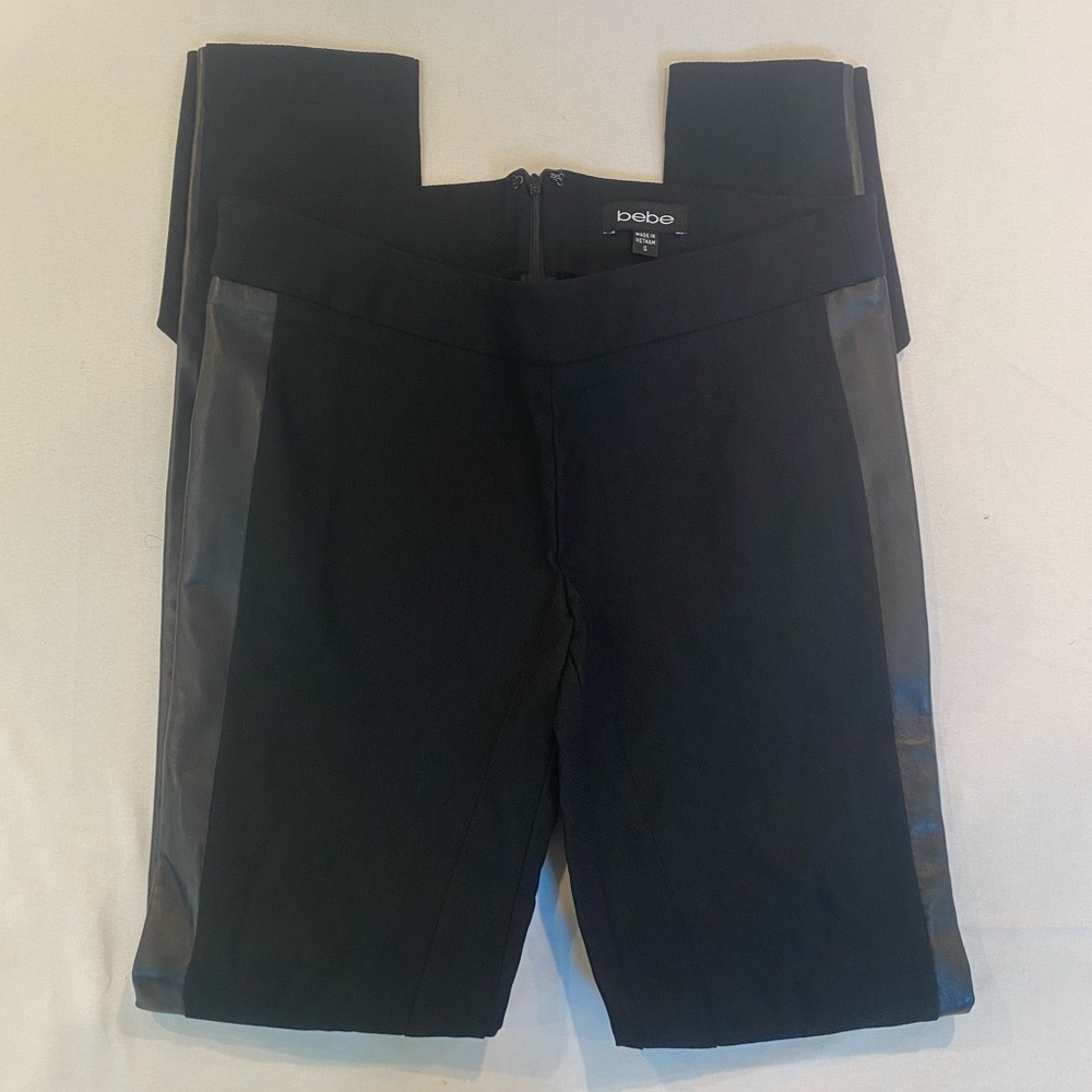 Vintage bebe Black Pants with Leather Accents, Size S 6 28" Waist